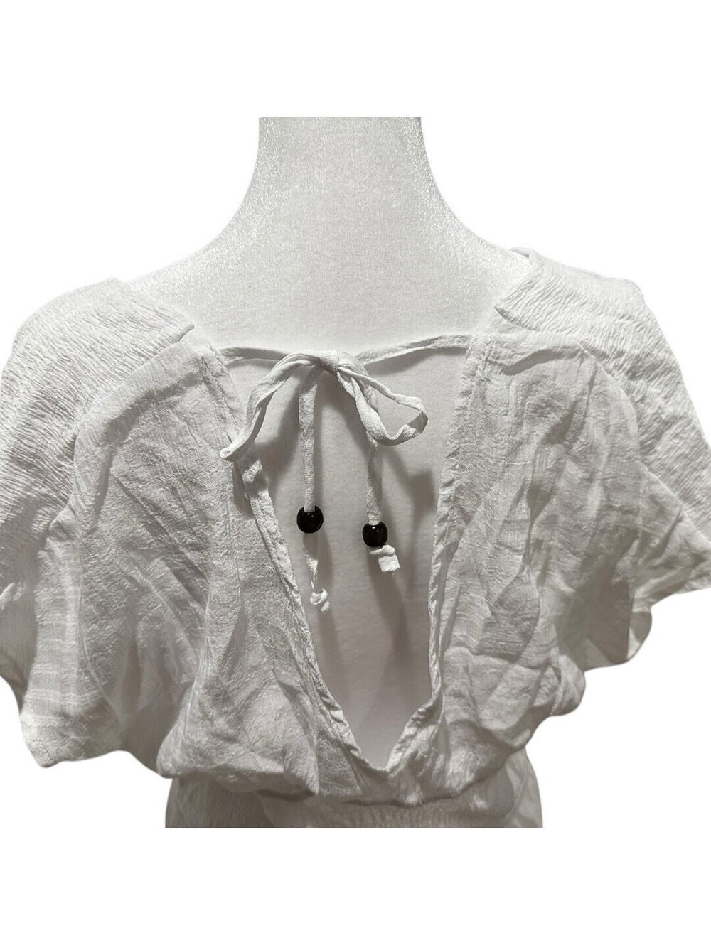 NWT Cupshe White Dolman Sleeve Smocked Waist Cover-Up Dress Large - Picture 7 of 14